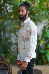 White Cotton Tropical Print Shirt