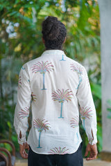 White Cotton Tropical Print Shirt