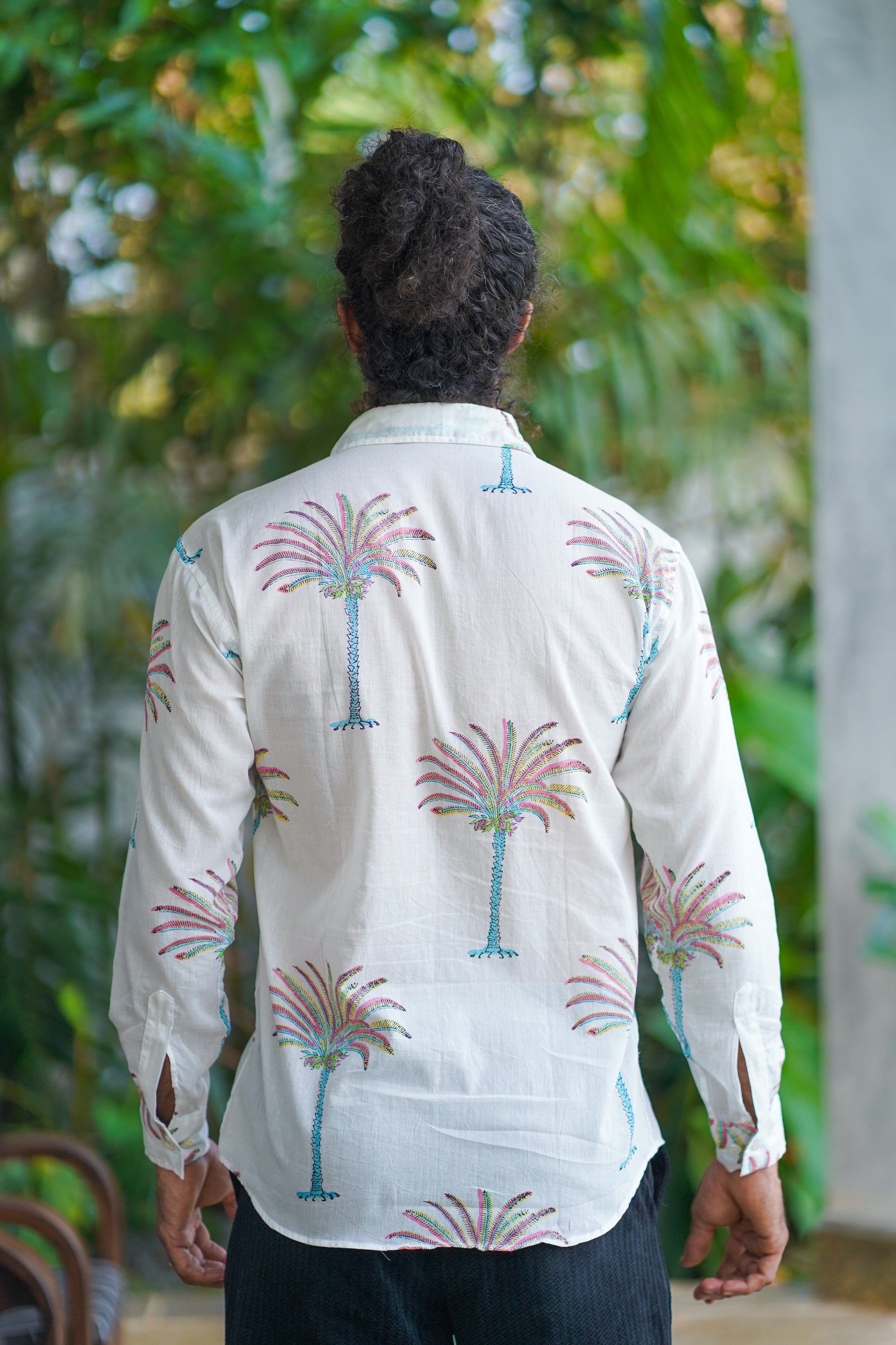 White Cotton Tropical Print Shirt