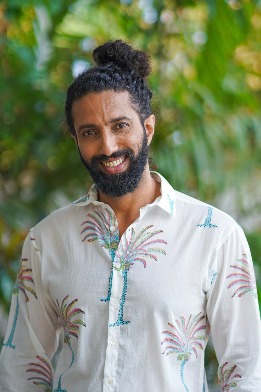 White Cotton Tropical Print Shirt