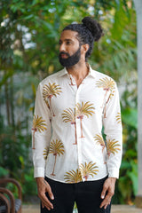 White Cotton Palm Block Print Shirt