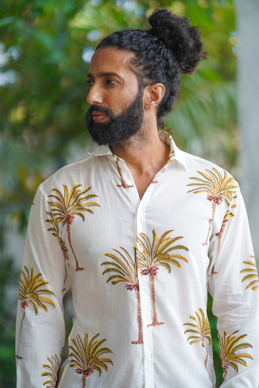 White Cotton Palm Block Print Shirt
