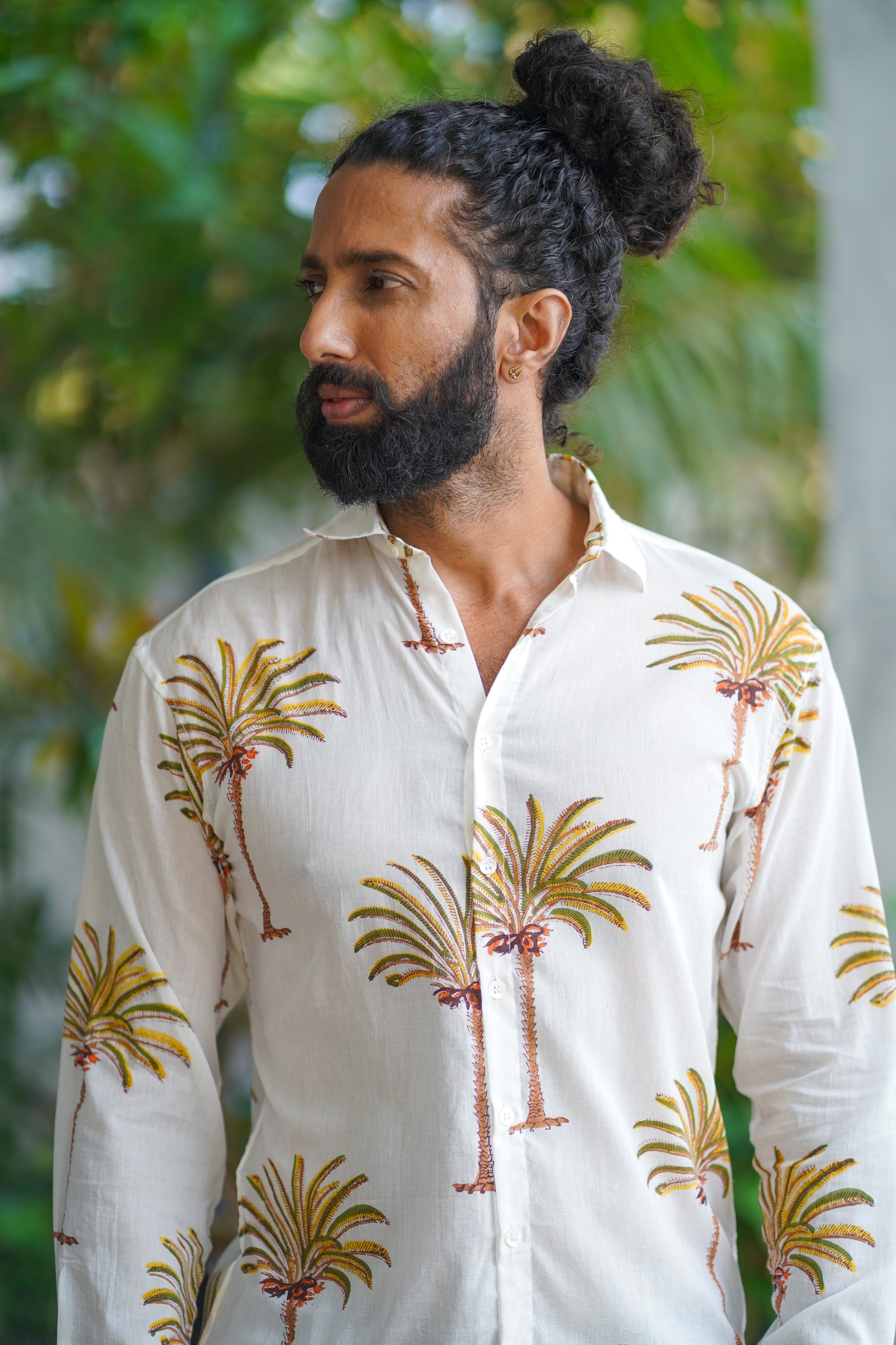White Cotton Palm Block Print Shirt