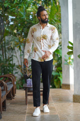 White Cotton Palm Block Print Shirt