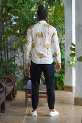 White Cotton Palm Block Print Shirt