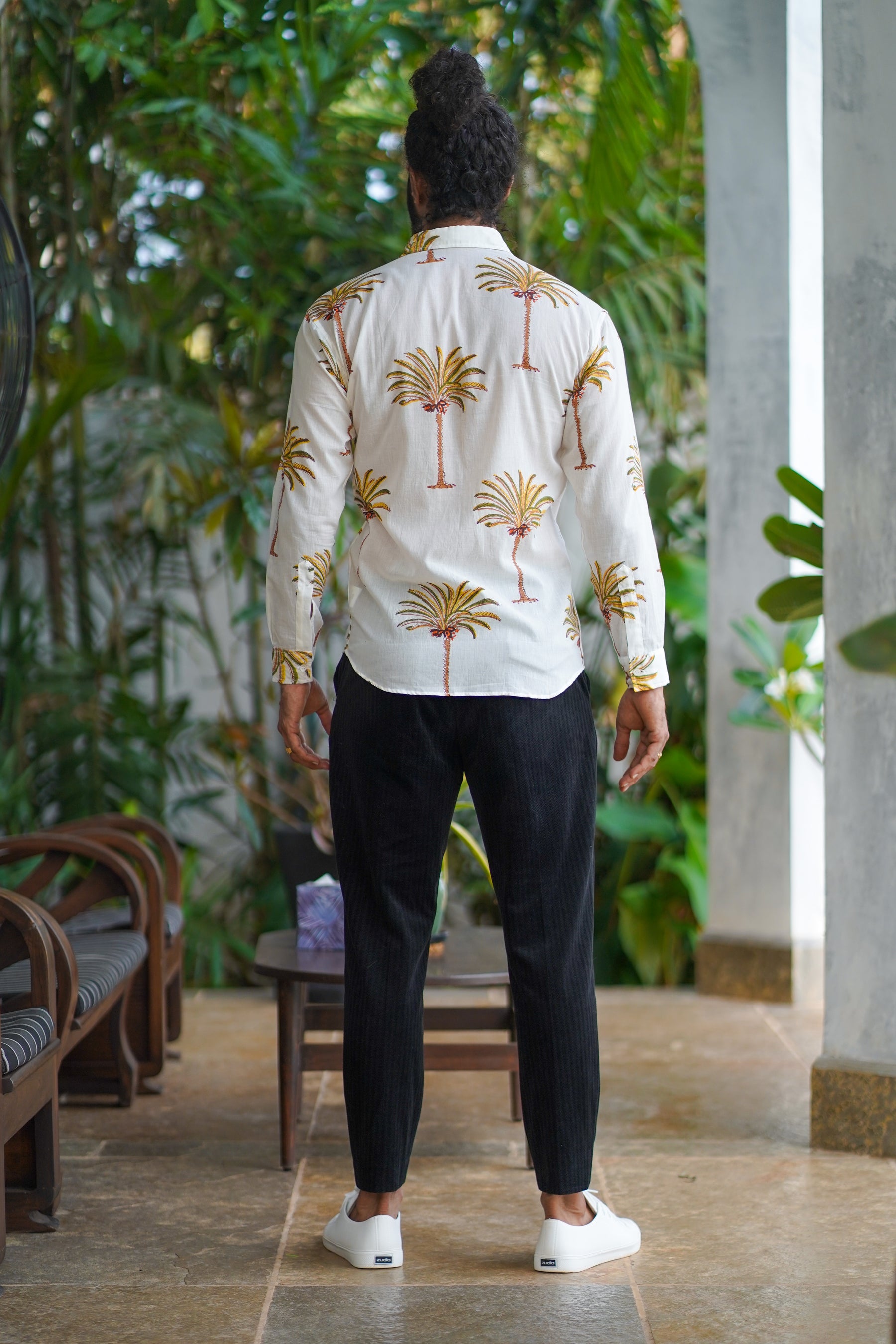 White Cotton Palm Block Print Shirt