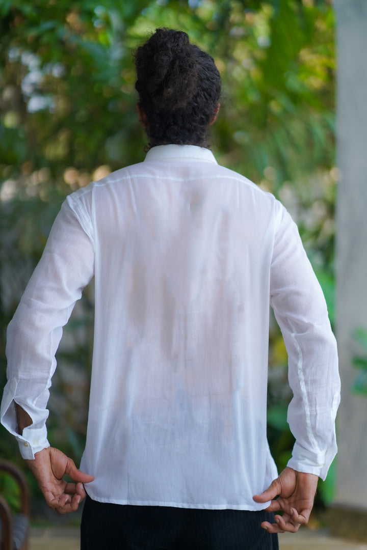 White Rayon Stand Collar Shirt