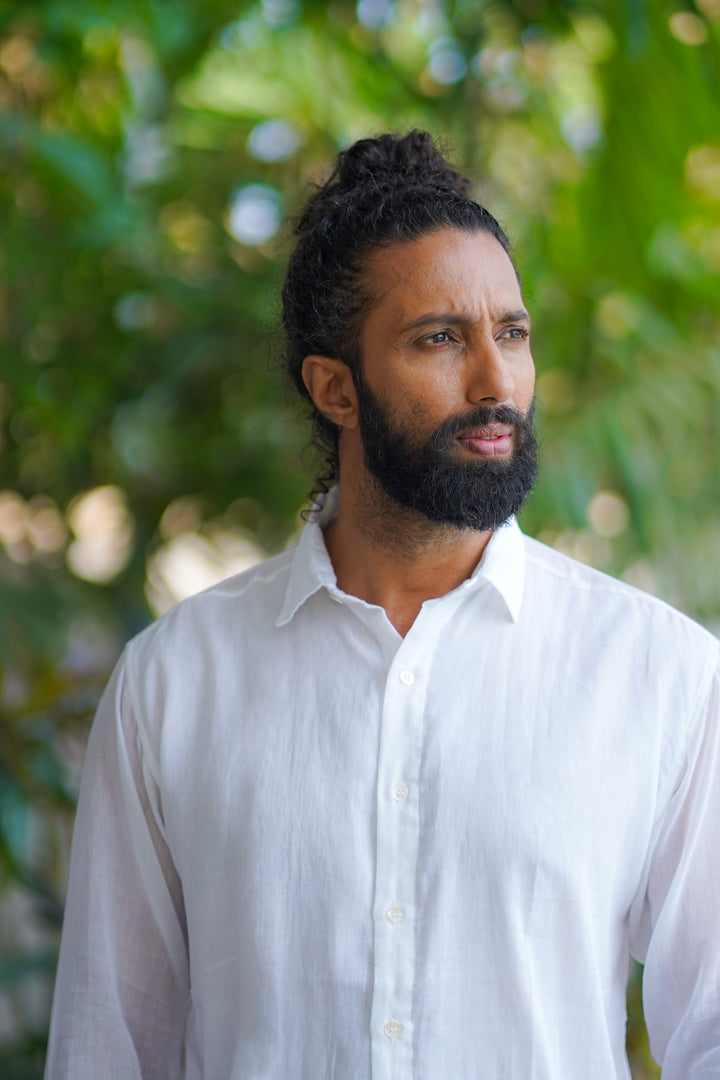 White Rayon Stand Collar Shirt