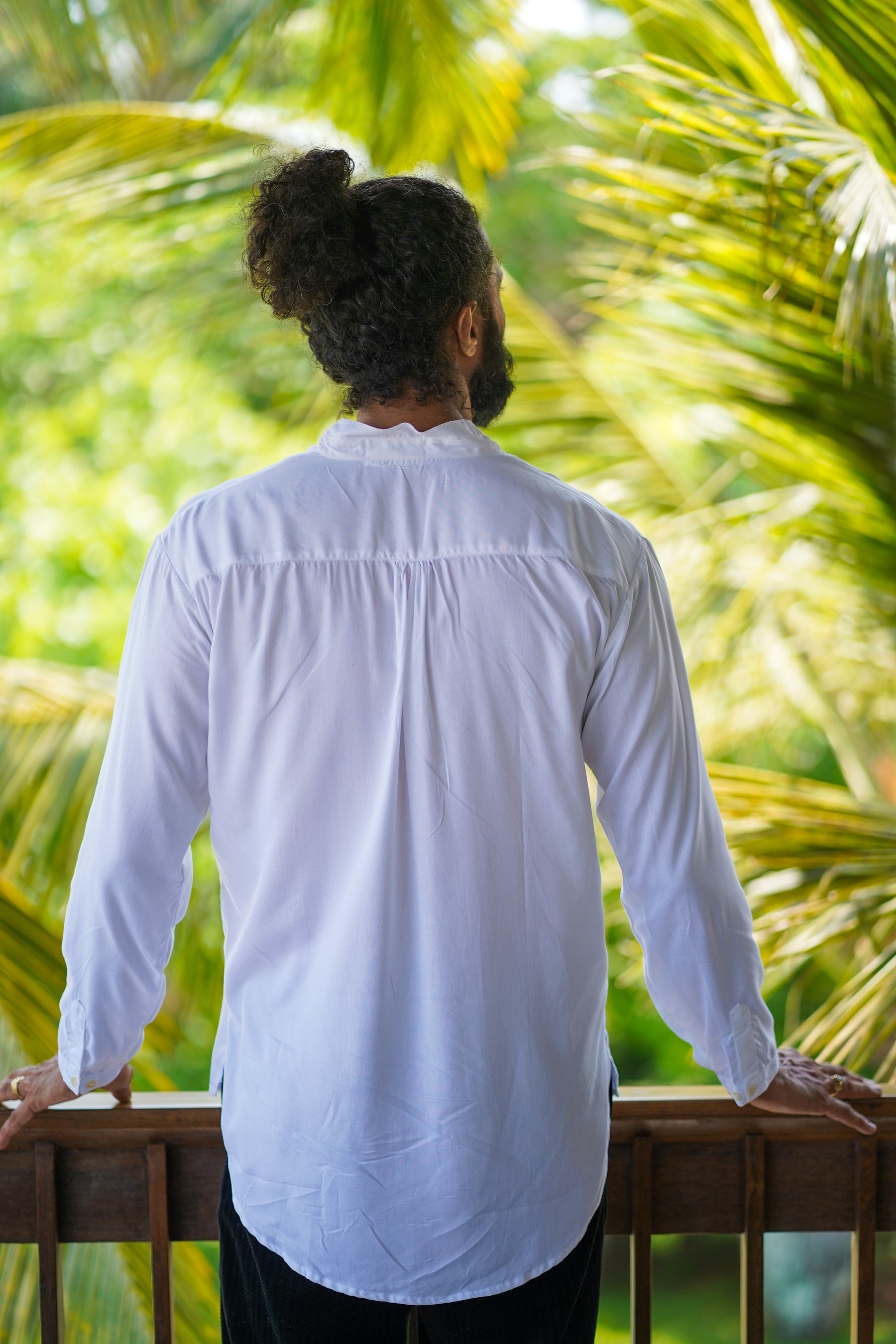 White Rayon V-neck Plain Long Sleeve Kurta Designed Shirt