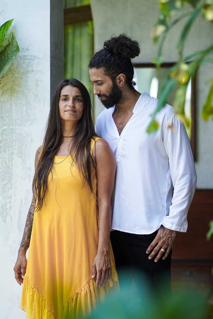 White Rayon V-neck Plain Long Sleeve Kurta Designed Shirt