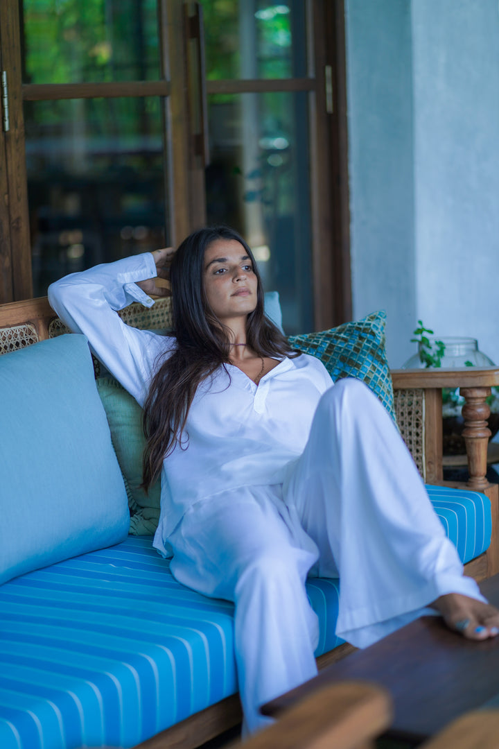 White Rayon Flared Pant